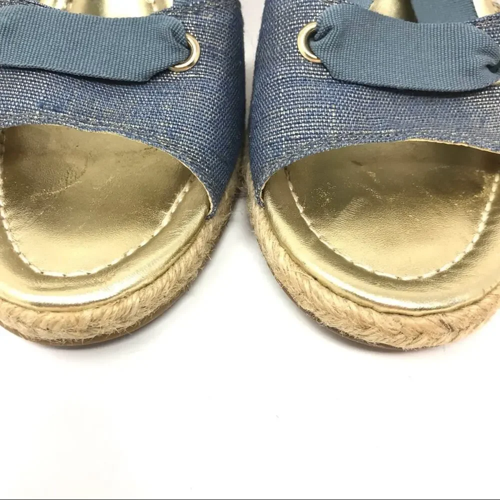Antonio Melani-7 1/2-“Ariel” Blue Metallic Ankle Wrap Espadrille Wedge Sandals